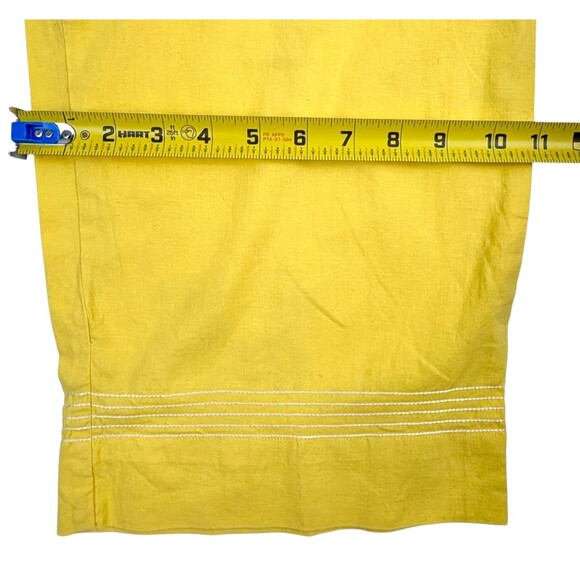 Pappagallo Linen Cotton Crop Pants Yellow Topstitch Wide Leg Cruise Resort XL - Picture 6 of 12